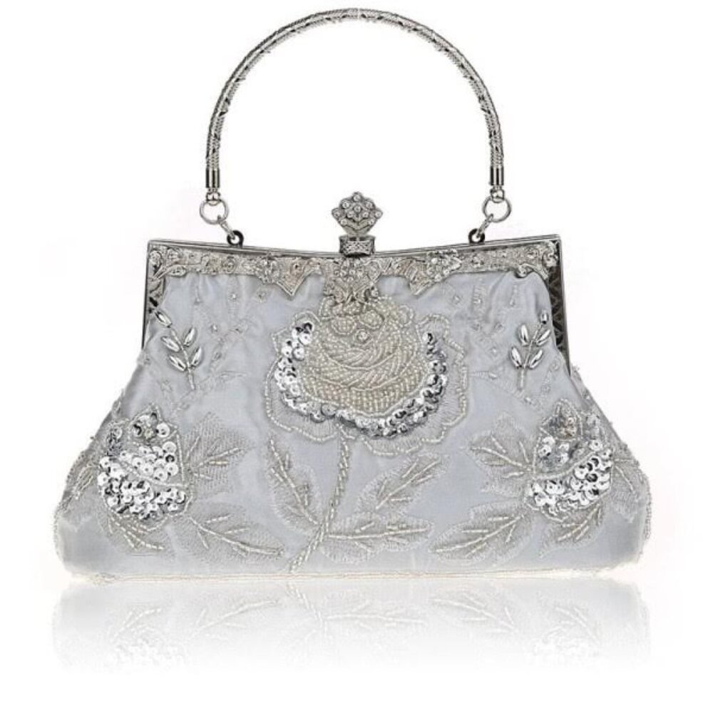 vintage style roses beaded ,embroided evening clutch or chain
